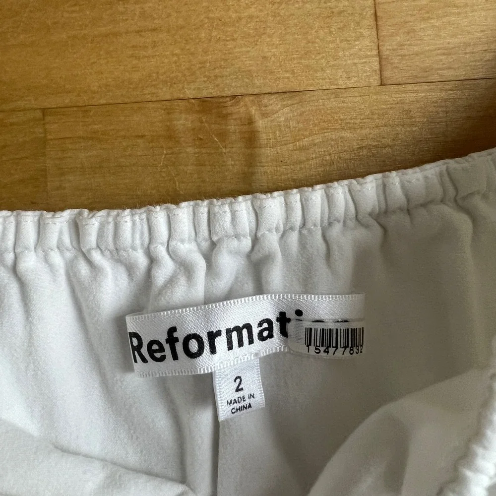 Reformation Dress Size 2 White Smocked Waist Organic Cotton Midi Milk Maid - Picture 6 of 11
